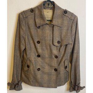 LARSEN Double Breast Button Blazer Jacket Brown Tan Wool Blend Long Sleeve 8